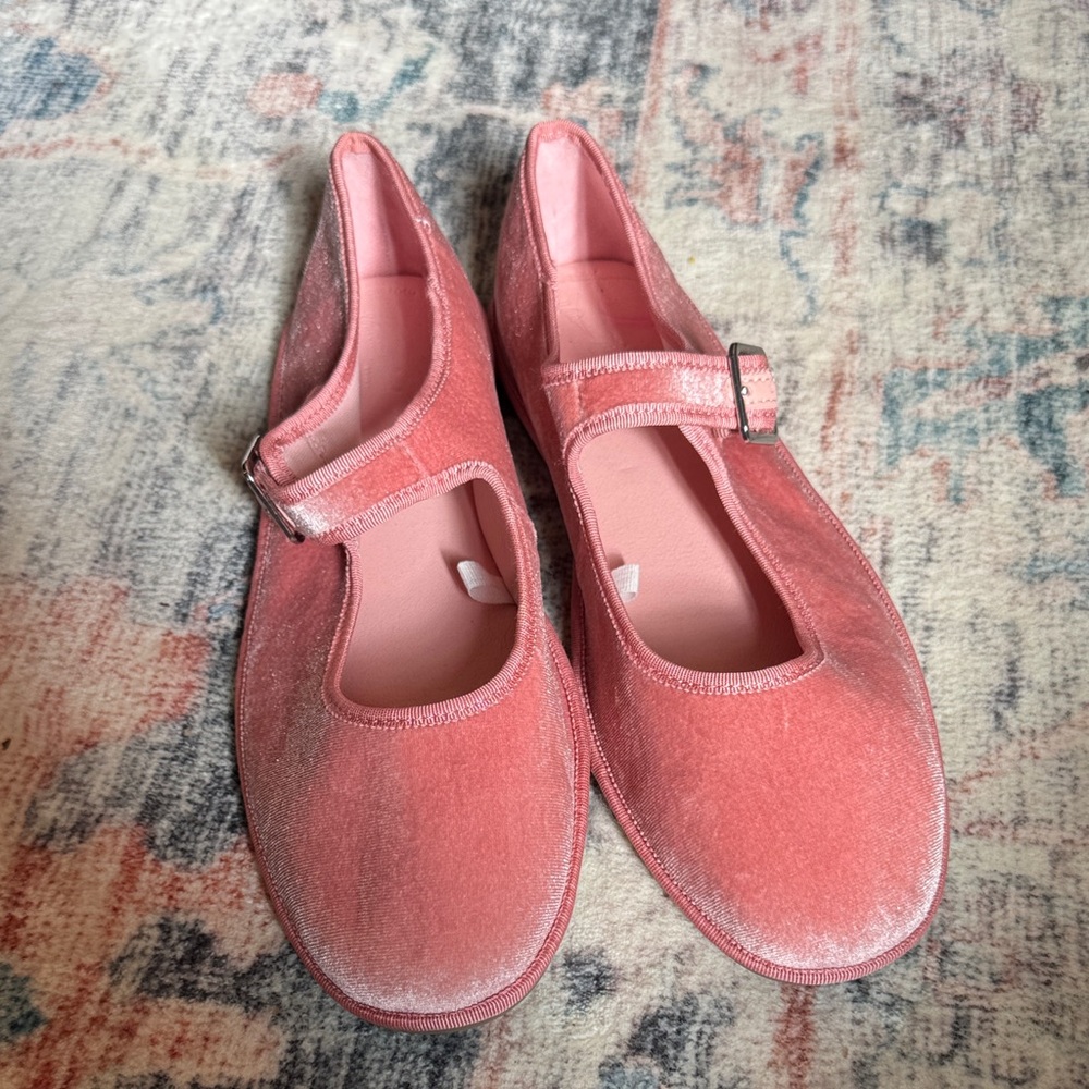 Halston Pink Velvet Mary Jane Flats
